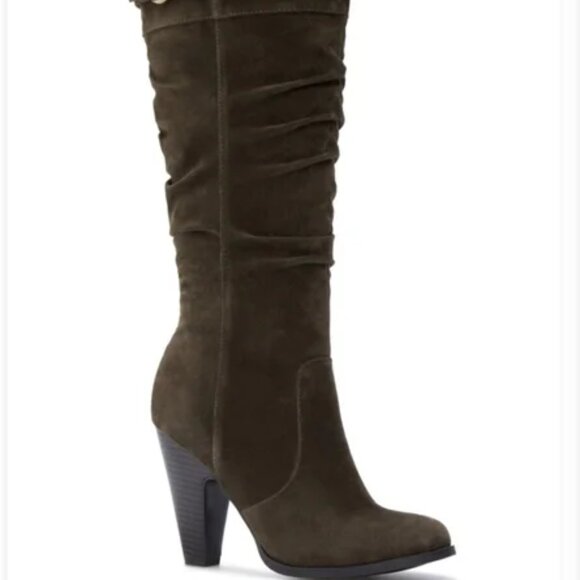 OLIVE FAUX SUEDE BOOTS 10M - Picture 3 of 7